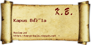 Kapus Béla névjegykártya