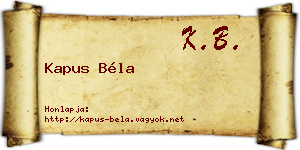 Kapus Béla névjegykártya